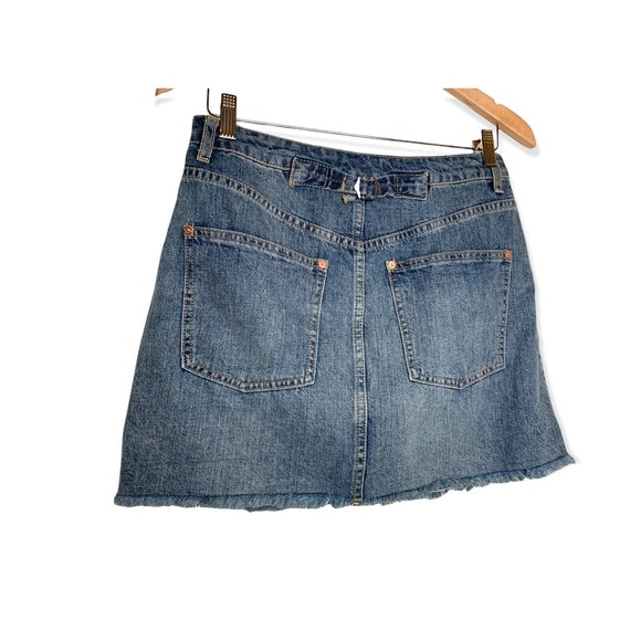 Free People We The Free Distressed Denim Button Fly Raw Hem Mini Skirt Size 28 - Picture 2 of 12